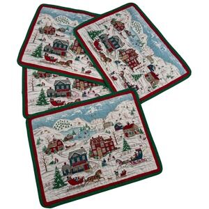 Handmade4 Christmas‎ Village Quilt Placemat Winter Country Festive Retro Cottage